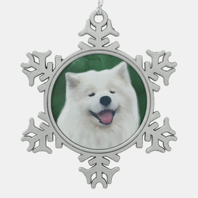 Daisy the samoyed snowflake pewter christmas ornament (Front)
