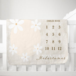 Daisy Themed Named Growth Tracker Milestone Baby Blanket