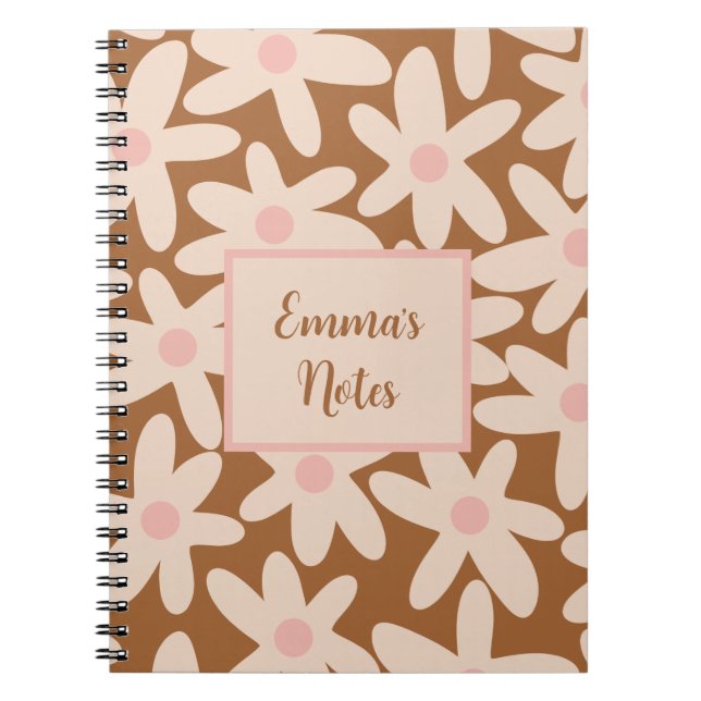 Daisy Time Cute Floral Pattern Brown and Blush Notebook (Front)
