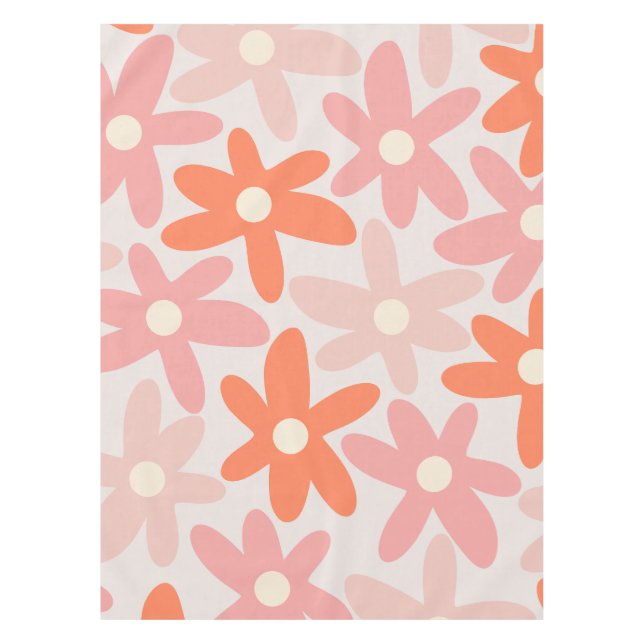 Daisy Time Cute Retro Floral Pattern Orange Pink Tablecloth (Front)