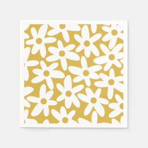 Daisy Time Cute Retro Modern Flowers in Mustard Napkin