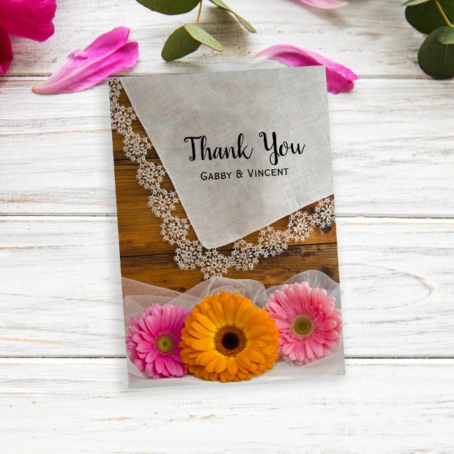 Daisy Trio and Lace Barn Wedding Thank You Notes (Creator Uploaded)