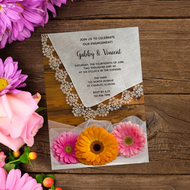 Daisy Trio and Lace Country Barn Engagement Party Invitation (Creator Uploaded)