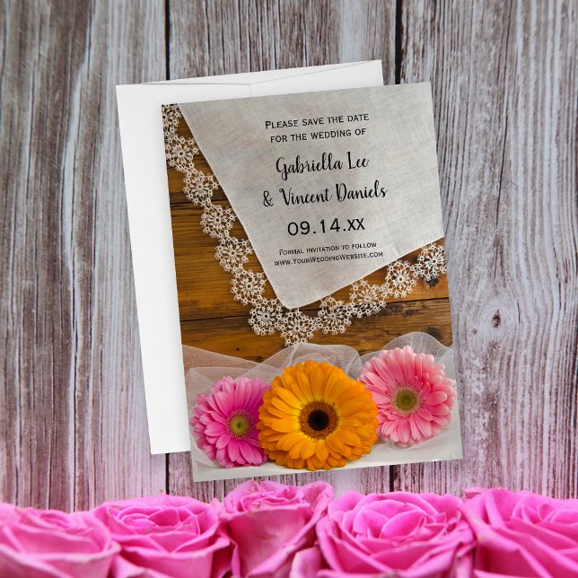 Daisy Trio and Lace Country Wedding Save the Date (Creator Uploaded)