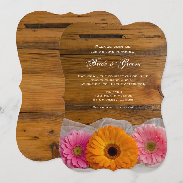 Daisy Trio Country Barn Wedding Invitation (Front/Back)