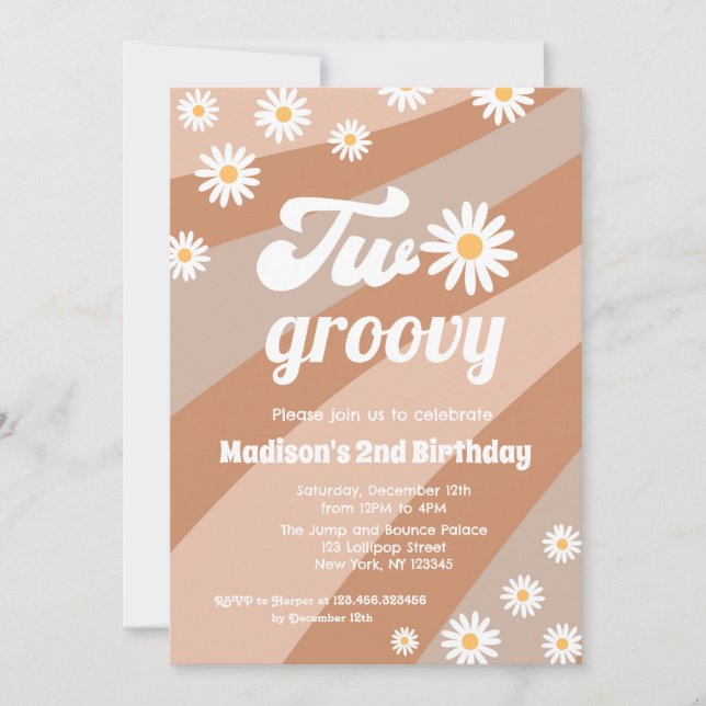 Daisy Two Groovy Boho 2nd Birthday Invitations (Front)
