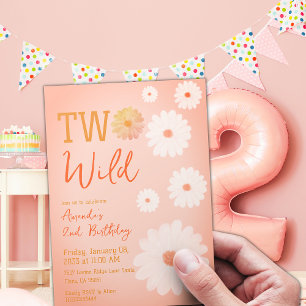 Daisy Two Wild Second 2nd Birthday Girl Floral  Invitation