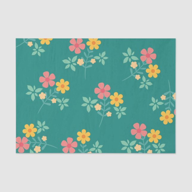 Daisy Vintage Bouquet Pattern in Green  Tissue Paper (Front)