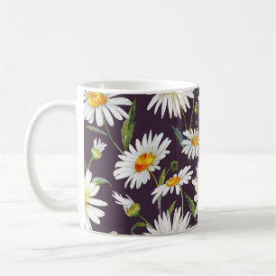 Daisy Watercolor: Dark Floral Seamless Coffee Mug