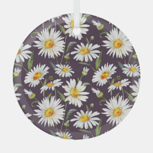 Daisy Watercolor: Dark Floral Seamless Glass Tree Decoration