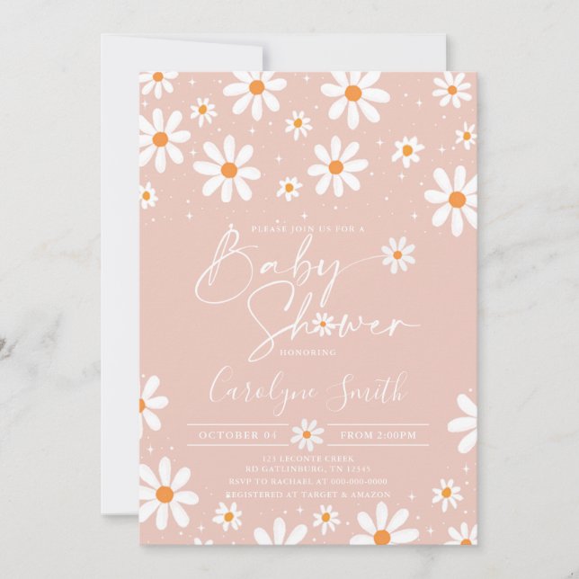Daisy Watercolor Floral Baby shower invitation (Front)