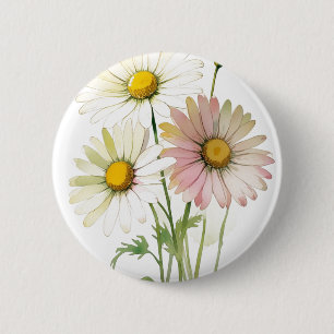 Daisy Watercolor Flower Modern Professional 6 Cm Round Badge