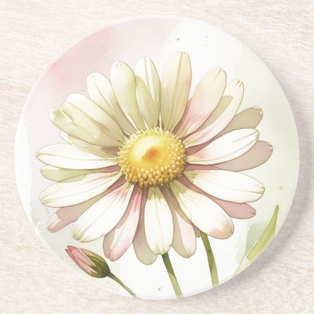 Daisy Watercolor Flower Modern Professional Coaster (Front)