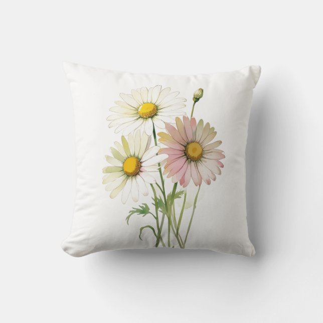 Daisy Watercolor Flower Modern Professional Cushion (Front)