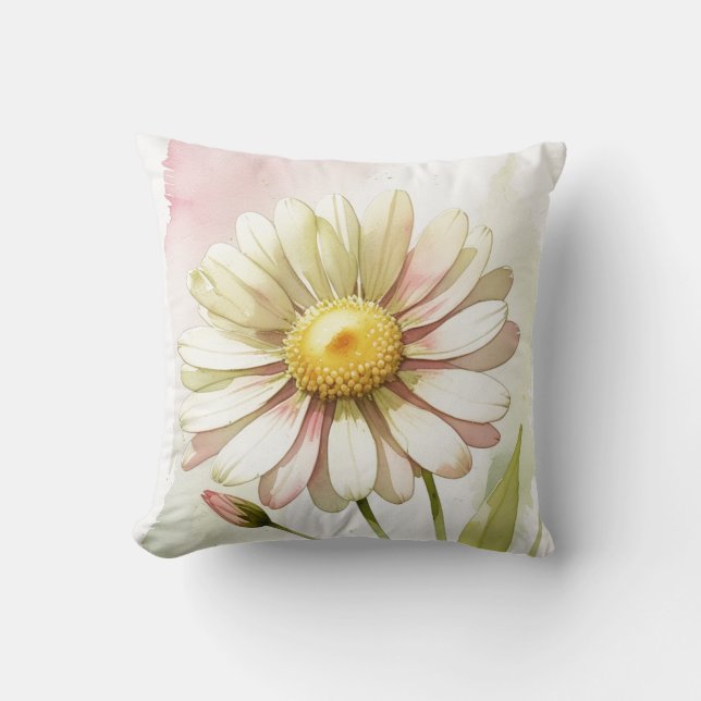 Daisy Watercolor Flower Modern Professional Cushion (Front)