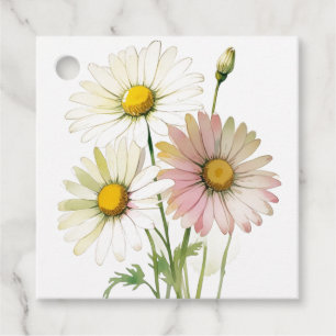 Daisy Watercolor Flower Modern Professional Favour Tags