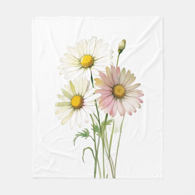 Daisy Watercolor Flower Modern Professional Fleece Blanket (Front)