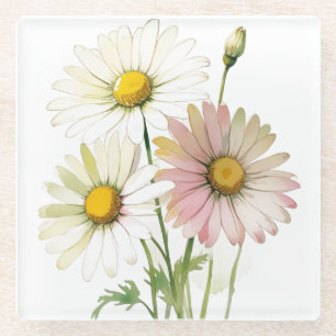 Daisy Watercolor Flower Modern Professional Glass Coaster
