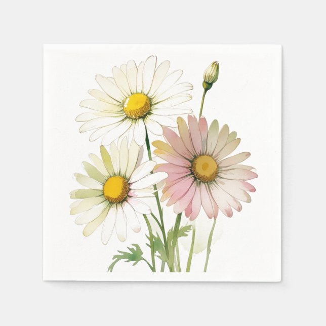 Daisy Watercolor Flower Modern Professional Napkin (Front)