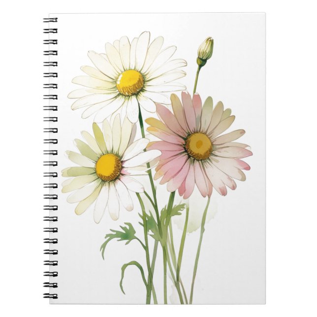 Daisy Watercolor Flower Modern Professional Notebook (Front)