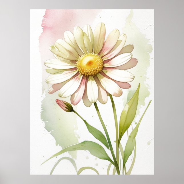 Daisy Watercolor Flower Modern Professional Poster (Front)