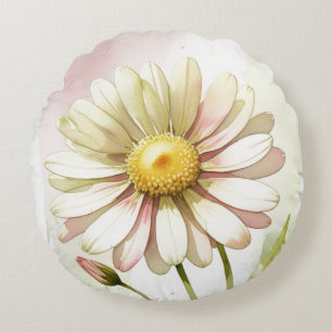 Daisy Watercolor Flower Modern Professional Round Cushion
