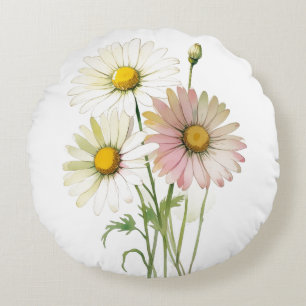 Daisy Watercolor Flower Modern Professional Round Cushion