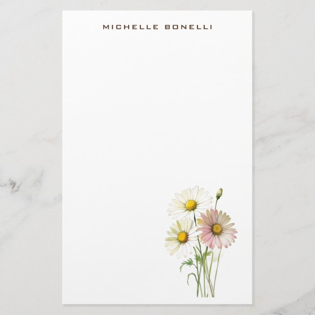 Daisy Watercolor Flower Modern Professional Stationery (Front)
