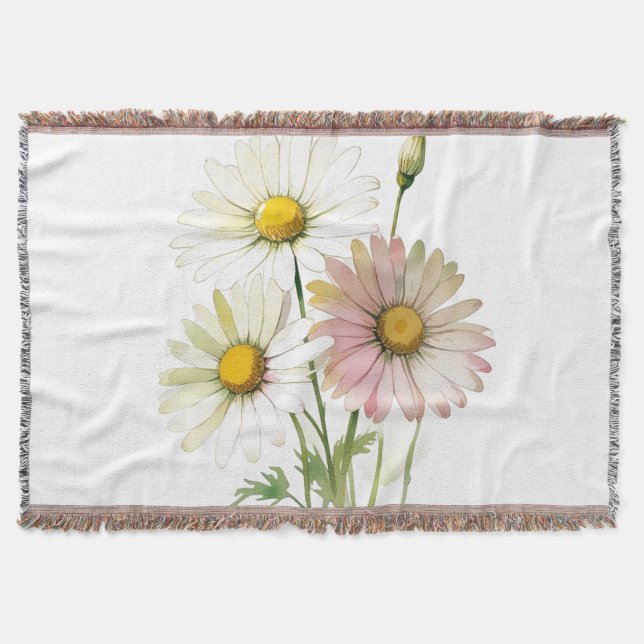 Daisy Watercolor Flower Modern Professional Throw Blanket (Front)