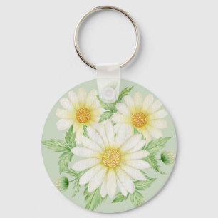 Daisy Watercolor Flowers Key Ring