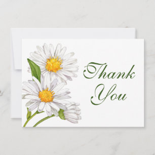Daisy Watercolor Summer White Floral Thank You Card