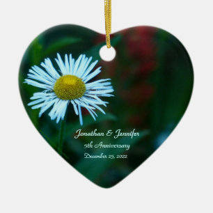 Daisy Wedding Anniversary Heart Shaped Ceramic Tree Decoration