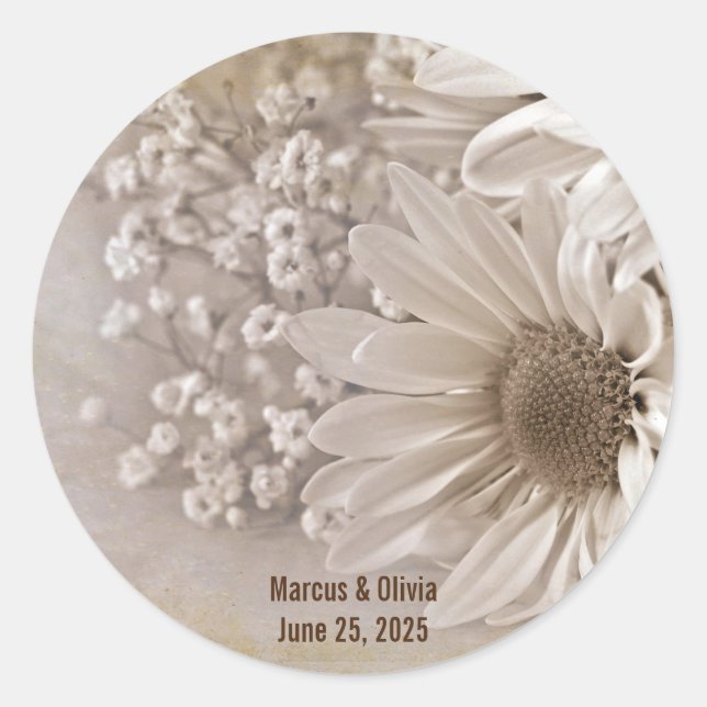 Daisy wedding bouquet classic round sticker (Front)