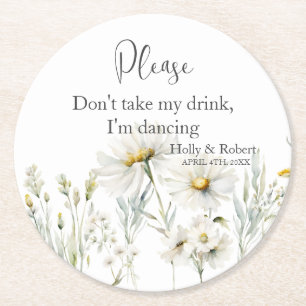 Daisy Wedding I'm Dancing Round Paper Coaster