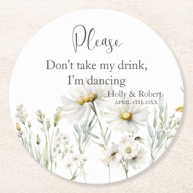 Daisy Wedding I'm Dancing Round Paper Coaster (Front)