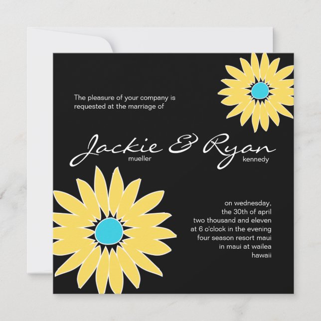 Daisy Wedding Invitation Black Yellow Blue (Front)