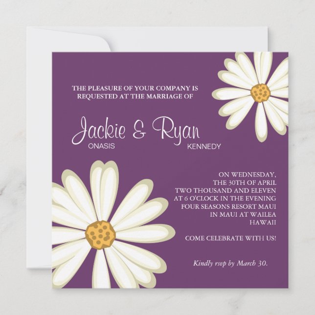 Daisy Wedding Invitation Flower White purple (Front)