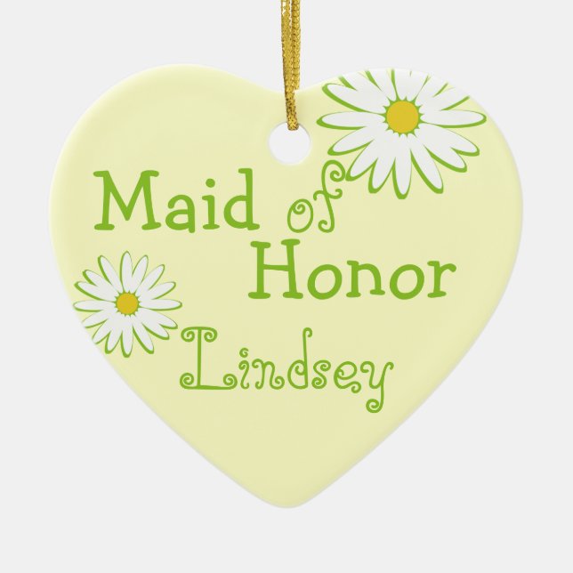 Daisy Wedding Maid of Honour Ceramic Tree Decoration (Front)