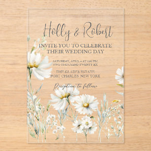 Daisy Wedding Photo QR Code Acrylic Invitations