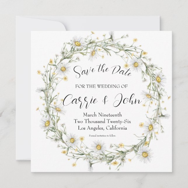Daisy Wedding Save the Date Card (Front)