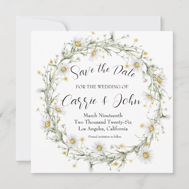 Daisy Wedding Save the Date Card (Front)