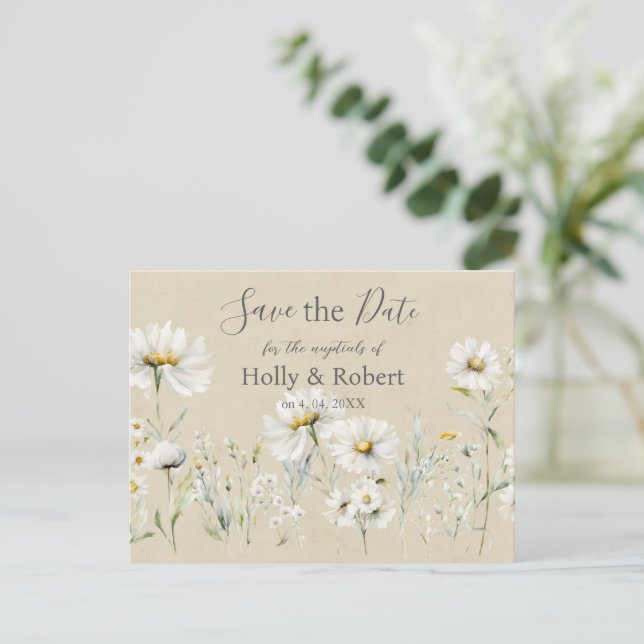 Daisy  Wedding Save the Date Postcard (Standing Front)