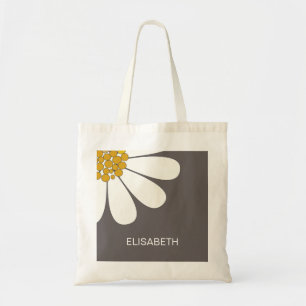 Daisy White Floral Design Personalise Name  Tote Bag