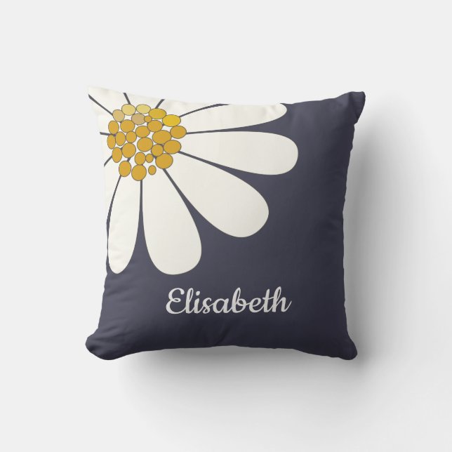 Daisy-white floral desing personalise name cushion (Front)