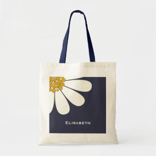 Daisy-white floral desing personalise name tote bag
