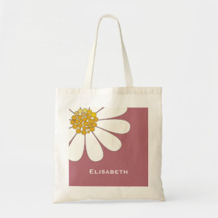 Daisy-white floral desing personalise name tote bag