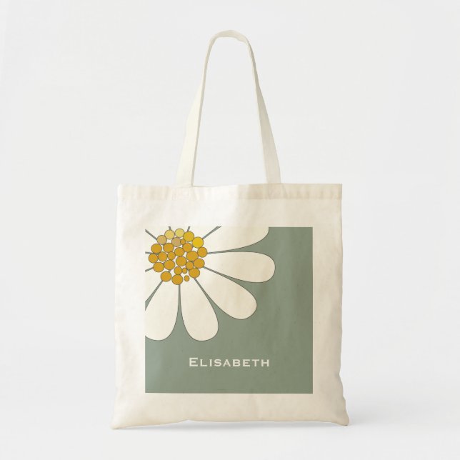Daisy-white floral desing personalise name  tote bag (Front)