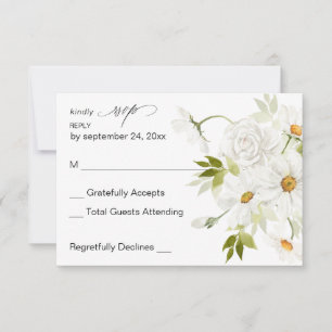 Daisy White Floral no Meal RSVP 3 Card