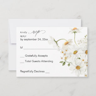 Daisy White Floral no Meal RSVP 4 Card