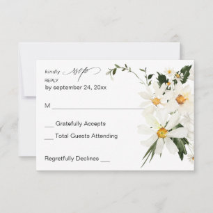Daisy White Floral no Meal RSVP Card